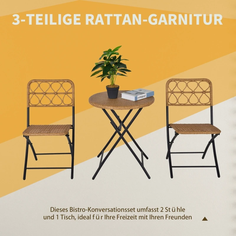 Outsunny 3-delige poly-rotan zitgroep bistroset balkonset inklapbaar tuin natuur