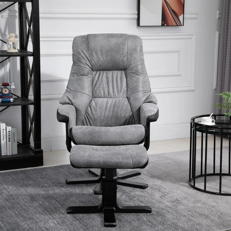 HOMCOM Relaxfauteuil met kruk TV-fauteuil gestoffeerde fauteuil ligstoel grijs 78 x 82,5 x 109 cm