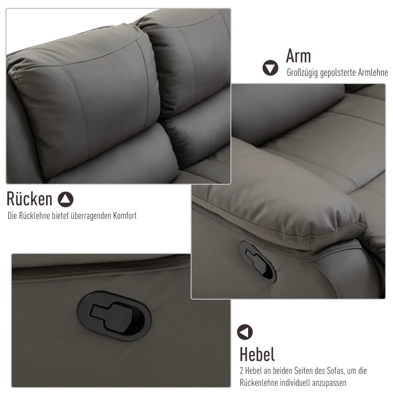 HOMCOM Dubbele bank verstelbare rugleuningen relaxstoel relaxfauteuil houten poten PU 3 kleuren