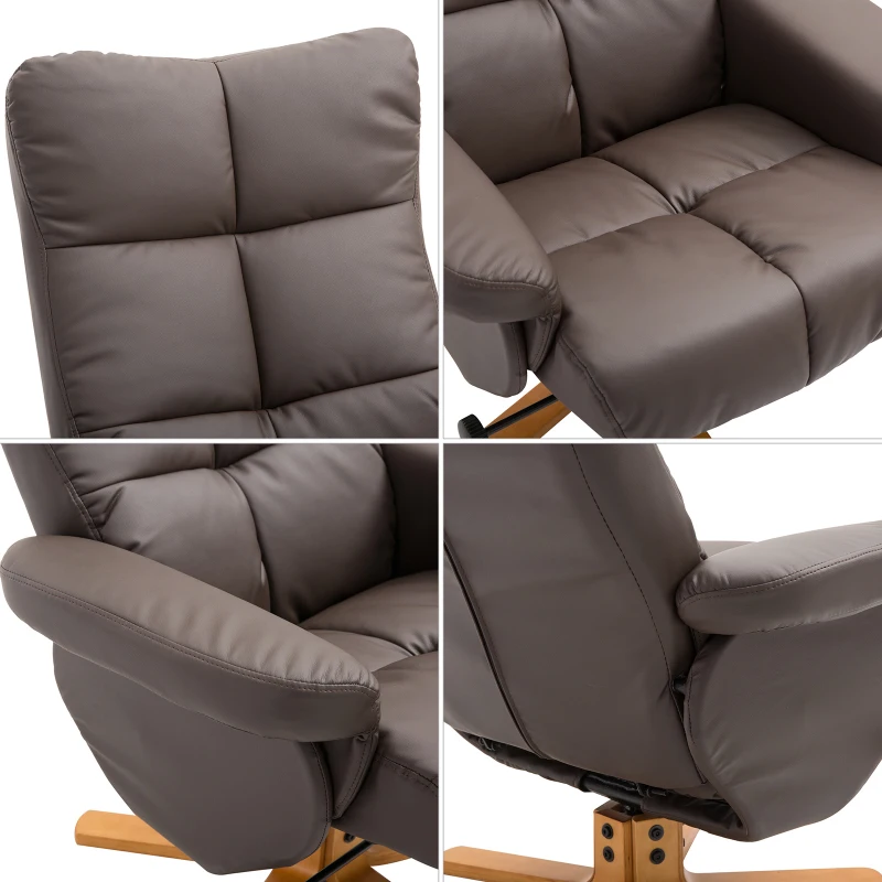 HOMCOM Relaxstoel met kruk tv-stoel 360° draaibaar ligfunctie hout bruin(m-10)