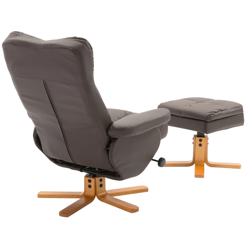 HOMCOM Relaxstoel met kruk tv-stoel 360° draaibaar ligfunctie hout bruin(m-8)