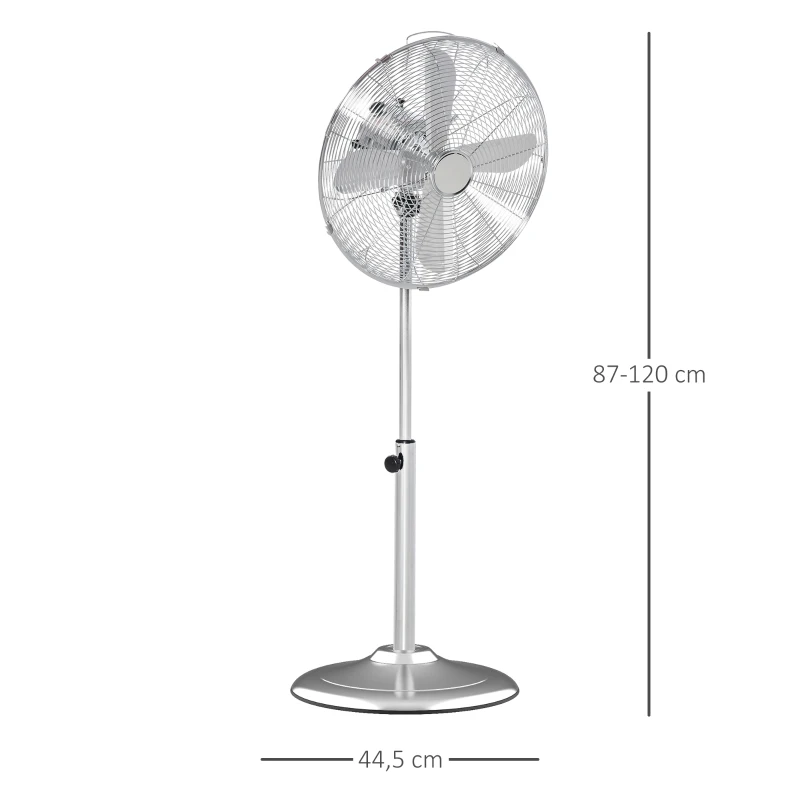 HOMCOM Statiefventilator ventilator in hoogte verstelbaar 3 snelheden staal zilver