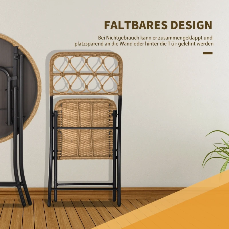 Outsunny 3-delige poly-rotan zitgroep bistroset balkonset inklapbaar tuin natuur