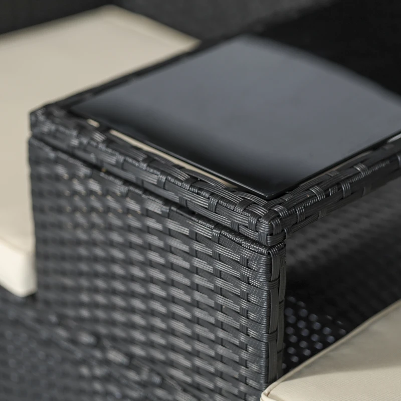 Poly-rotan tuinbank met tafel tuinbank bank 2-zits staal zwart