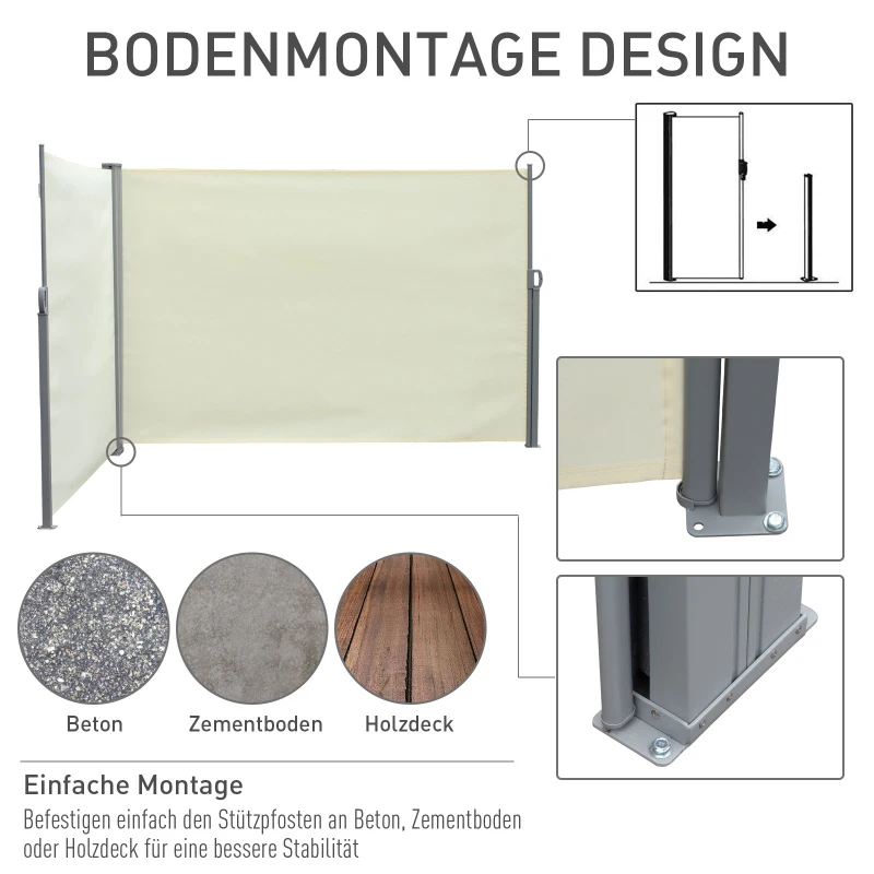 Outsunny dubbelzijdige zijluifel, privacy- en zonwering, polyester, crème