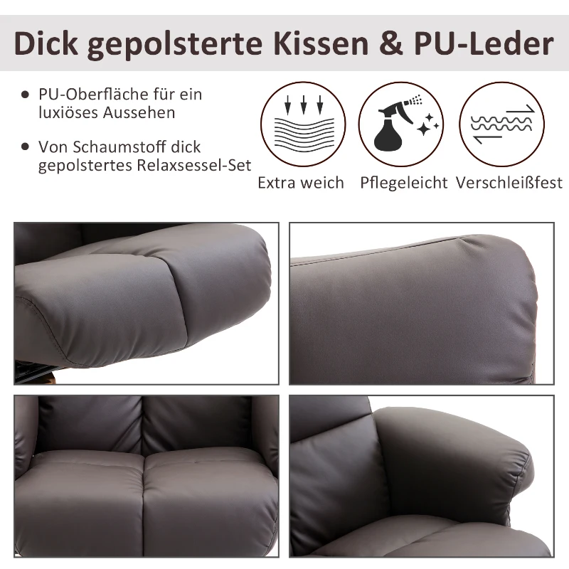 HOMCOM Relaxstoel met kruk tv-stoel 360° draaibaar ligfunctie hout bruin(m-7)