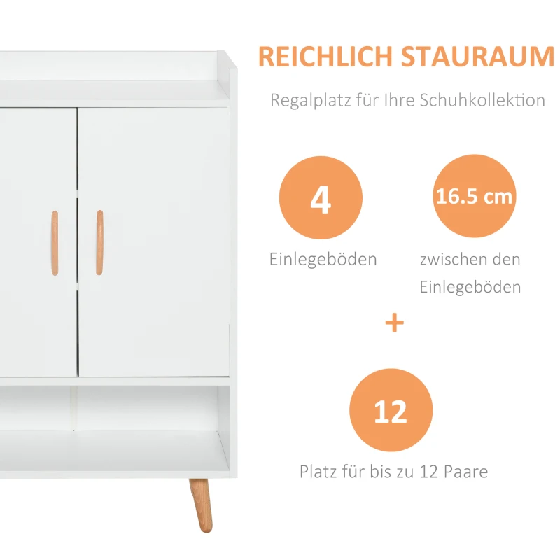 HOMCOM Schoenenkast schoenenrek met deuren en planken voor hal entree wit