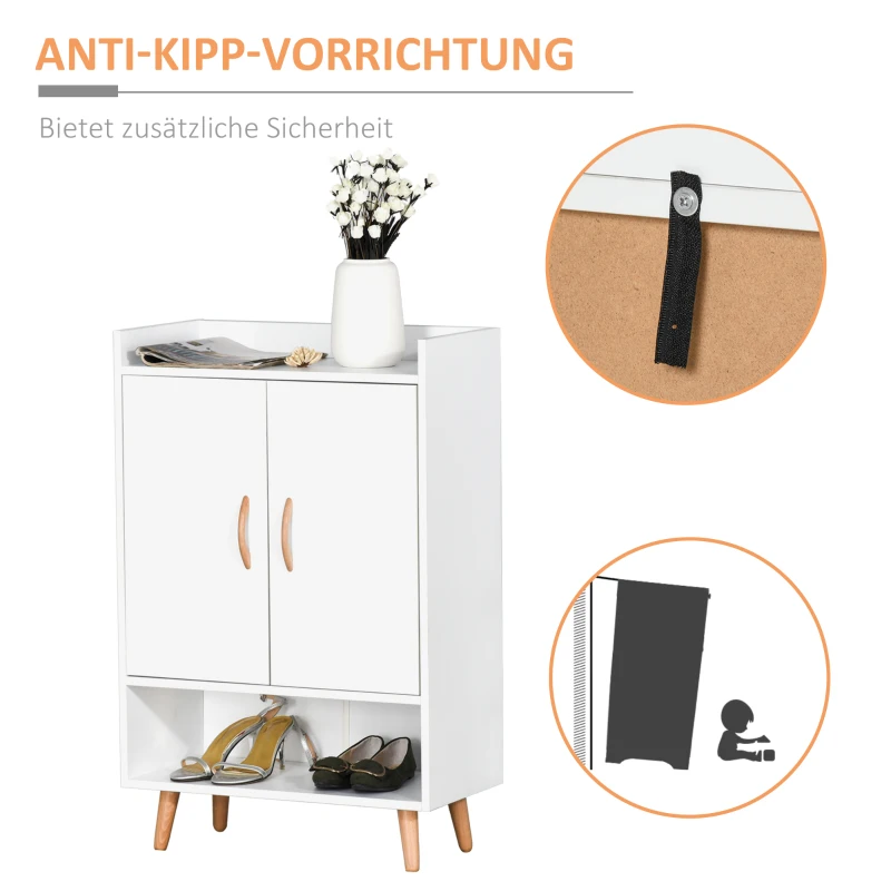 HOMCOM Schoenenkast schoenenrek met deuren en planken voor hal entree wit