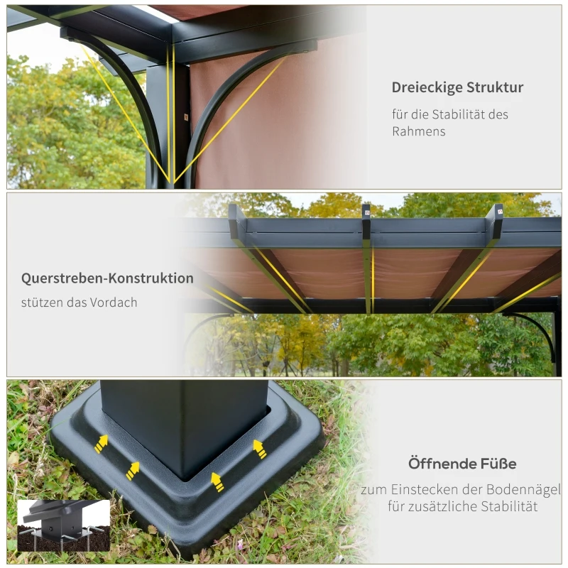 Outsunny paviljoen 3 x 3 m pergola met verstelbaar stoffen dak uv + waterbestendig staal