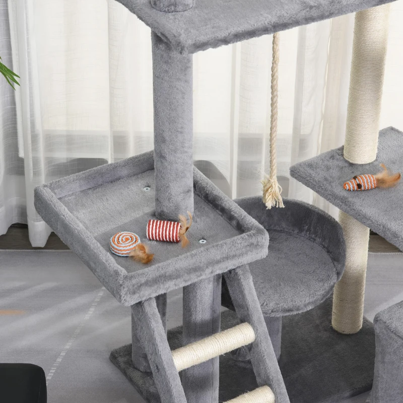 PawHut Cats Sisal Rope Multi-Level Activity Scratching Tree Grey