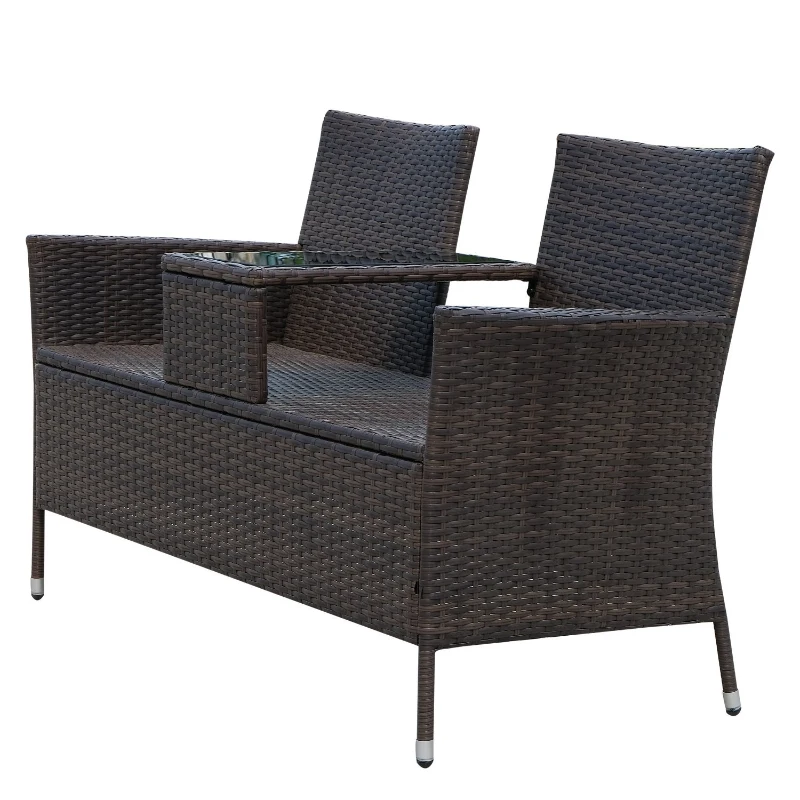 Outsunny 2-Seater Rattan Loveseat, 63Dx133Wx84H cm-Dark Brown