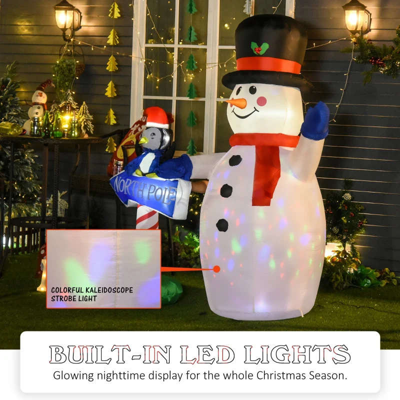 HOMCOM 6ft Inflatable Snowman Penguin the North Ploe Sign Holiday Yard Decoration with LED Lights Lawn Blow Up Decor