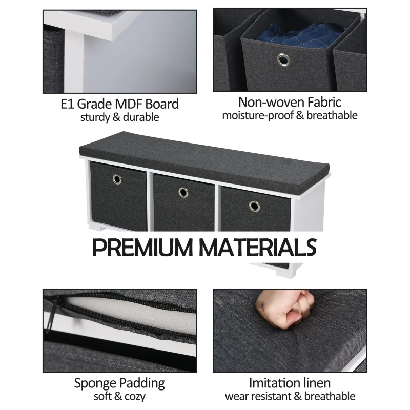 HOMCOM MDF 3-Drawer Shoe Storage Bench White/Grey