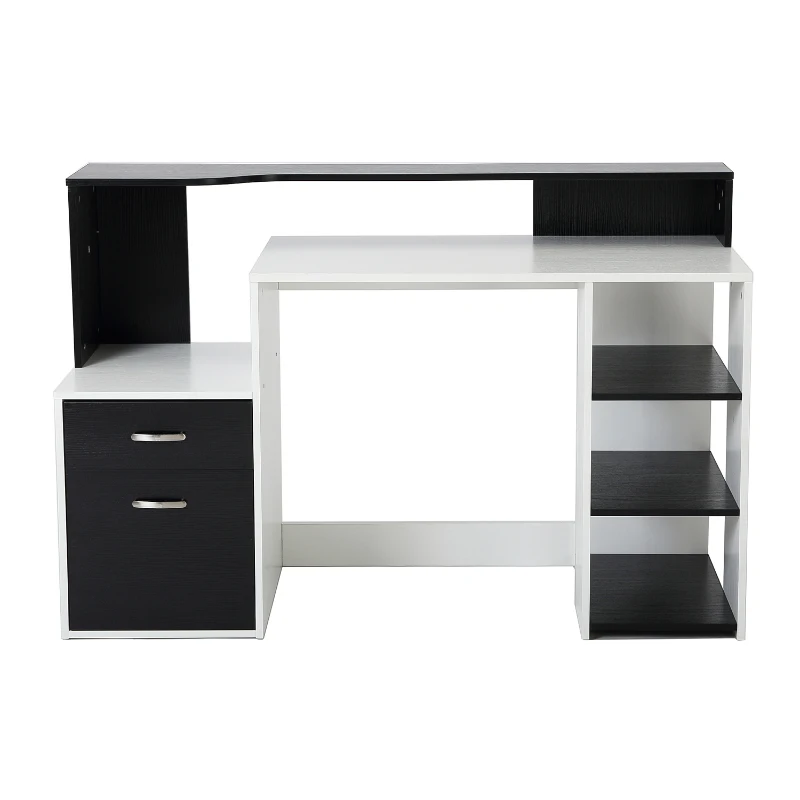 HOMCOM Wooden Computer Desk 140L x 55D x 92H cm-Black/White