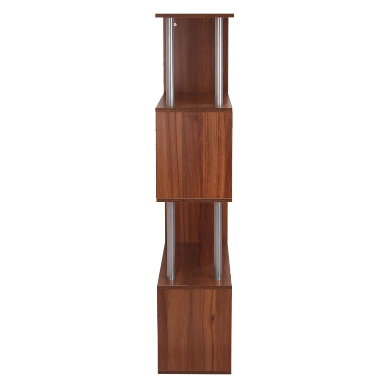 HOMCOM Particle Board S-Shaped Asymmetrical Bookshelf Unit Walnut