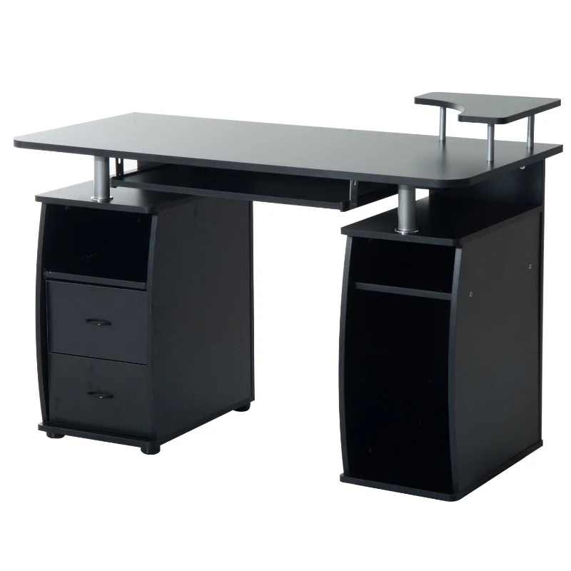HOMCOM MDF Multi-Level Home Office Workstation Desk with Drawers Black
