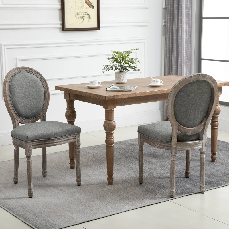 HOMCOM Antique Dining Chairs, Set of 2 Elegant French-Style w/ Wood Frame Foam Seats Foot Pads Carved Legs Vintage Back