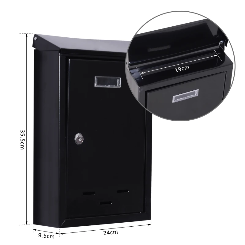HOMCOM Wall Mounted Metal Letterbox W/2 Keys, 24Lx9.5Wx35.5Hcm-Black