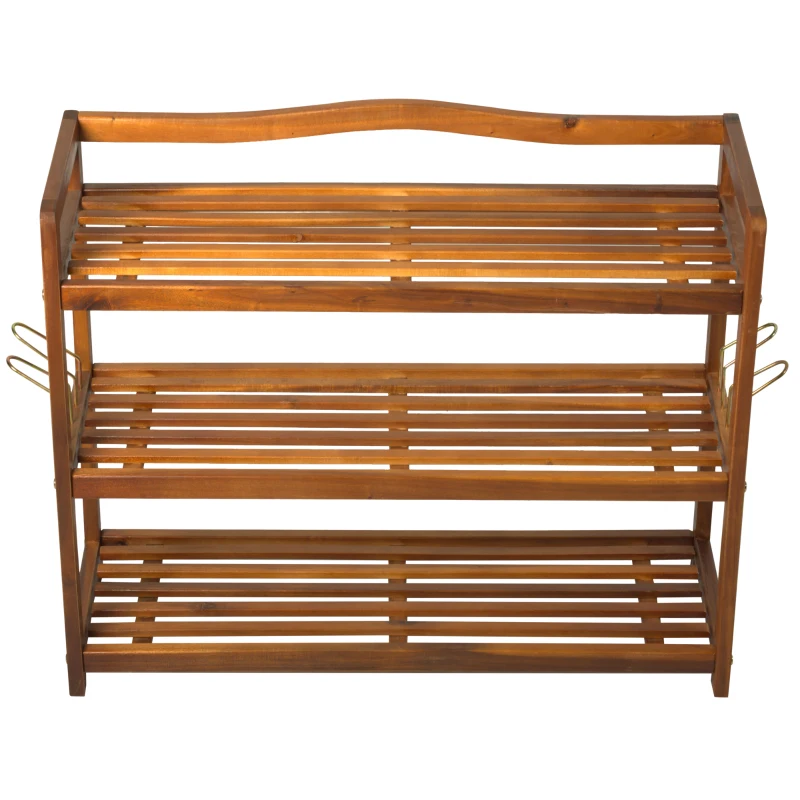 HOMCOM 12 Pairs Shoe Rack W/ Slipper Hanger, Acacia Wood-Teak Colour