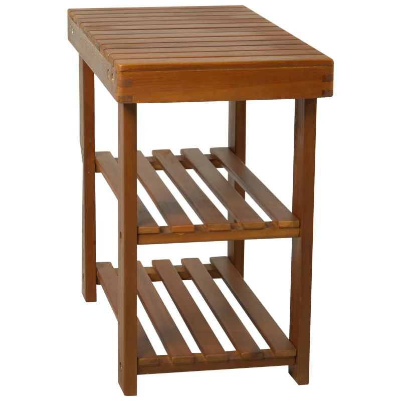 HOMCOM 3-Tier Shoe Rack Stool, Acacia Wood-Teak Colour