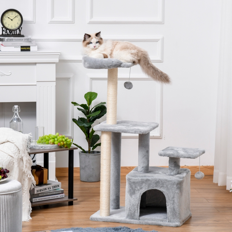 PawHut Cat Tree Tower w/ Scratching Posts Sisal Hanging Ball Condo 60 x 40 x 114cm