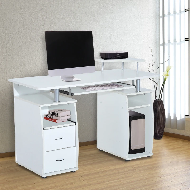 HOMCOM MDF Multi-Level Home Office Workstation Desk with Drawers White