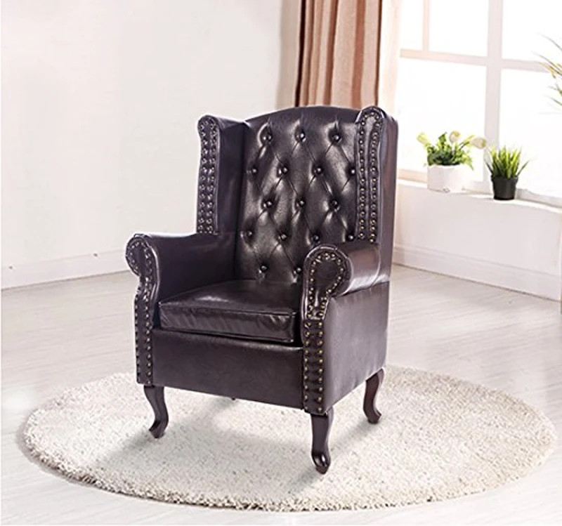 HOMCOM PU Leather Vintage Style High Back Armchair-Brown