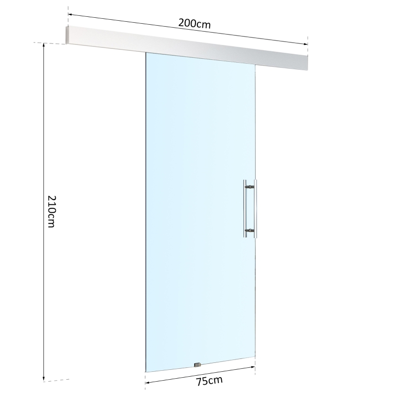 HOMCOM Sliding Door Hardware Track Kit, Tempered Glass Door