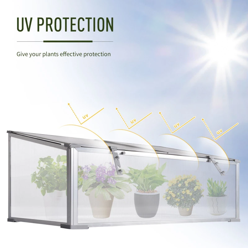 Outsunny Garden Polycarbonate Cold Frame Greenhouse Grow House Flower Vegetable Plants Bed Aluminum Frame  99L x 59.5W x 43.5H cm