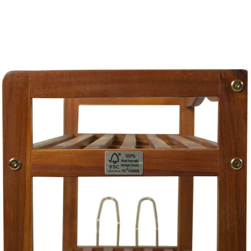 HOMCOM 12 Pairs Shoe Rack W/ Slipper Hanger, Acacia Wood-Teak Colour
