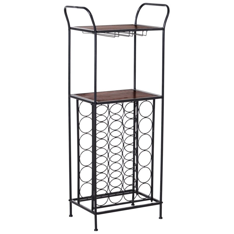 24 Bottle Metal Wine Rack 9 Glasses Holder Bar Storage Home