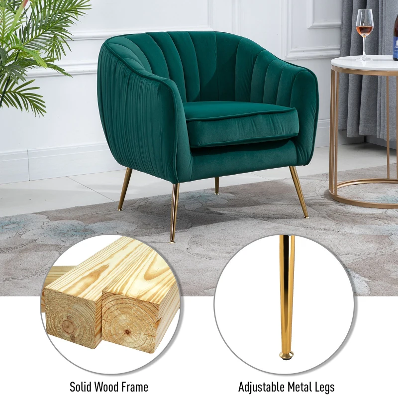 HOMCOM Velvet-Look Polyester Upholstered Decedent Armchair Emerald Green