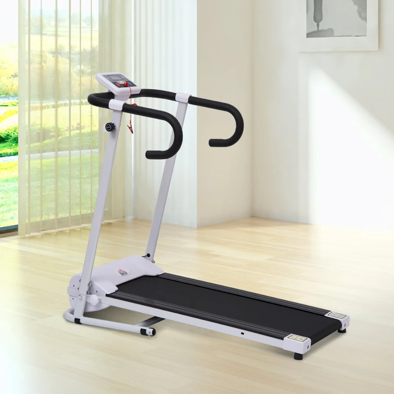 HOMCOM Steel Folding Motorized Home Treadmill w/ LCD Monitor White