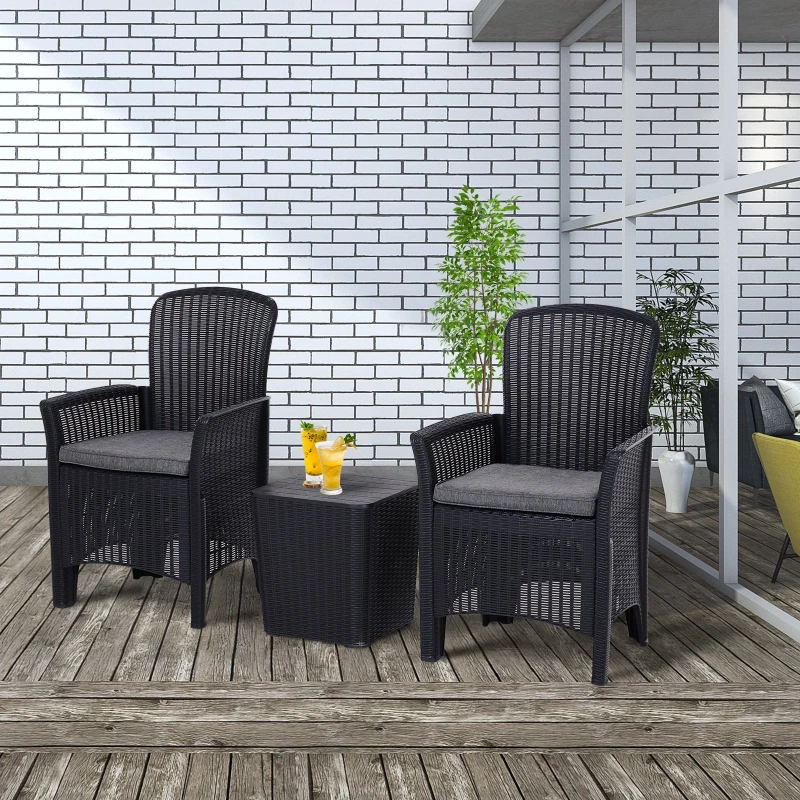 Outsunny 3-Piece Outdoor Garden Rattan Bistro Set Black
