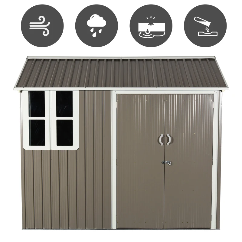 Outsunny 8x6ft Corrugated Steel Plate Garden Shed w/ Window Grey
