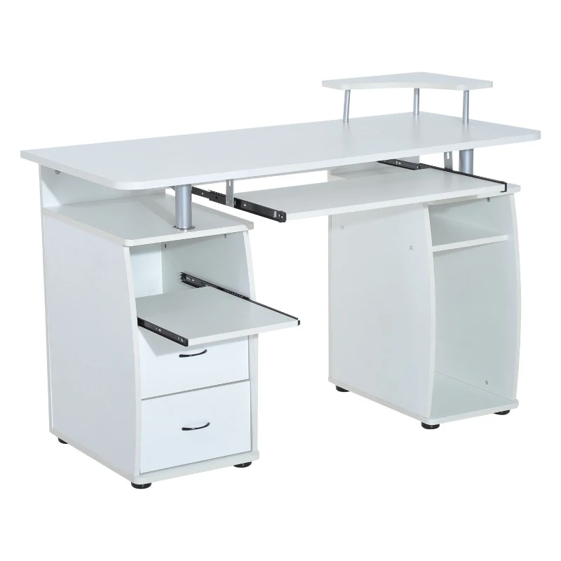 HOMCOM MDF Multi-Level Home Office Workstation Desk with Drawers White