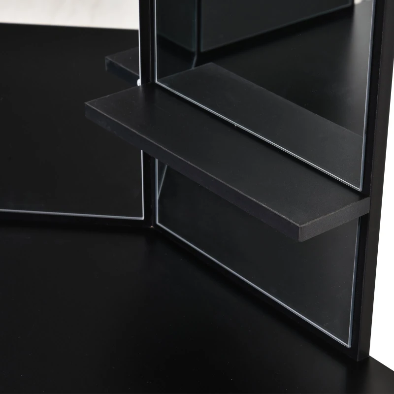 HOMCOM Elegant Dressing Table w/ Tri-Mirror 5 Drawers 2 Shelves Vanity Dresser Black