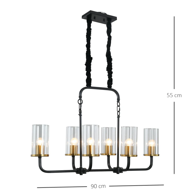 HOMCOM Steel Frame 6 Glass Light Ceiling Pendant Black/Gold