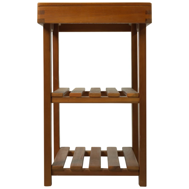 HOMCOM 3-Tier Shoe Rack Stool, Acacia Wood-Teak Colour