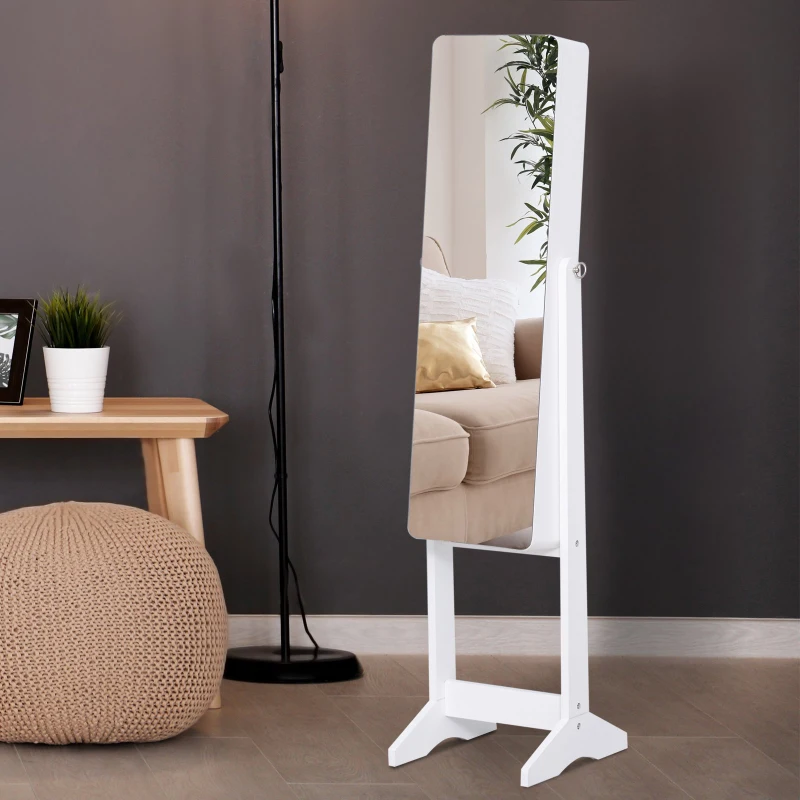HOMCOM MDF Freestanding Mirror Jewellery Cabinet White