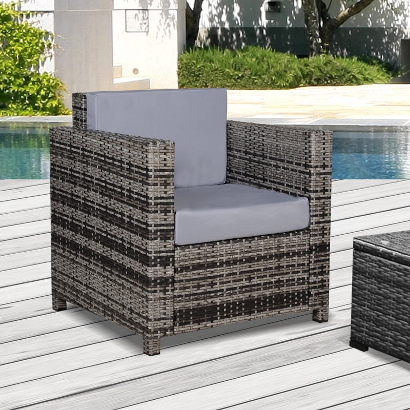 Outsunny 1 Seater Rattan Garden All-Weather Wicker Weave Single Sofa