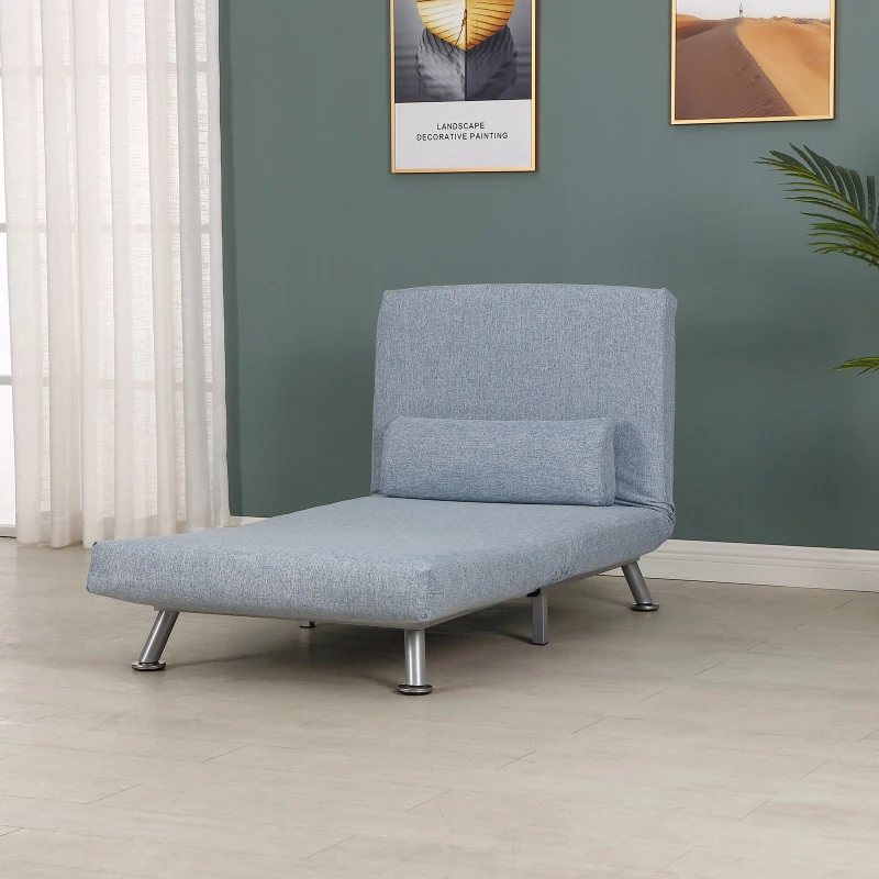 HOMCOM Faux Suede 5-Position Futon Single Sofa Bed Blue