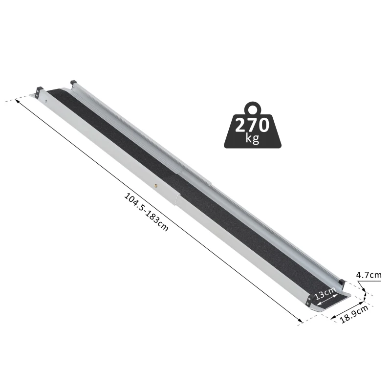 HOMCOM 2-piece 6 FT Wheelchair Ramp Lightweight Retractable Aluminum Skidproof PVC Carpeted