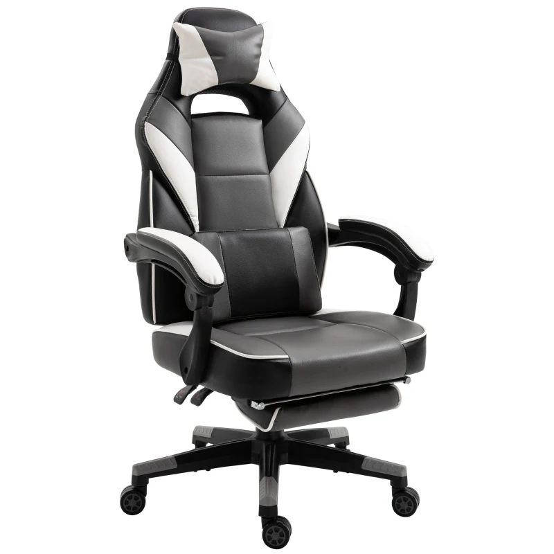 Vinsetto Cool & Stylish Gaming Chair Ergonomic w/ Padding Footrest Neck Back Pillow Grey