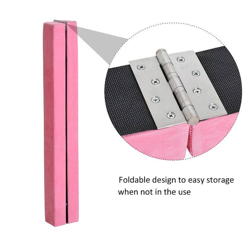 HOMCOM Suede Upholstered Wooden Folding Balance Beam Trainer Pink