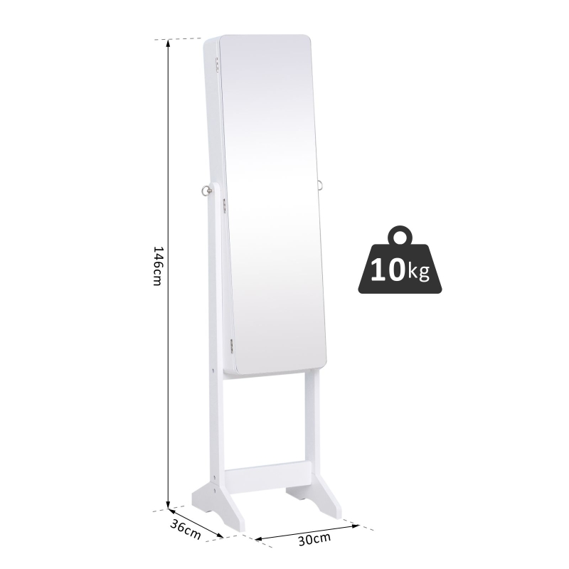 HOMCOM MDF Freestanding Mirror Jewellery Cabinet White