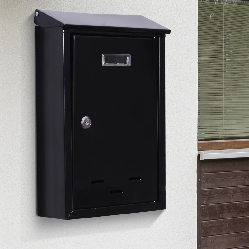 HOMCOM Wall Mounted Metal Letterbox W/2 Keys, 24Lx9.5Wx35.5Hcm-Black