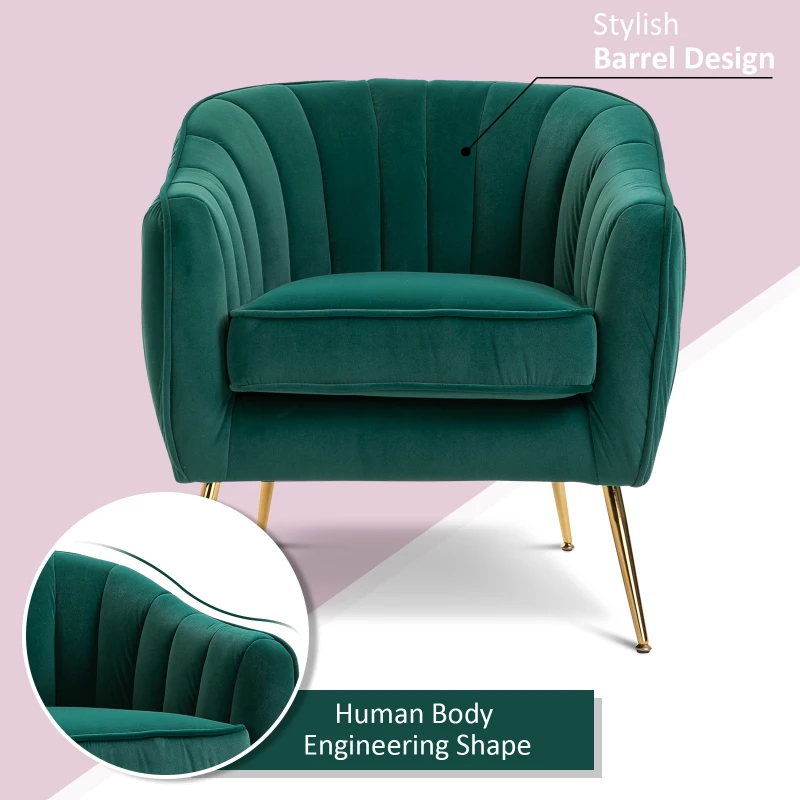 HOMCOM Velvet-Look Polyester Upholstered Decedent Armchair Emerald Green
