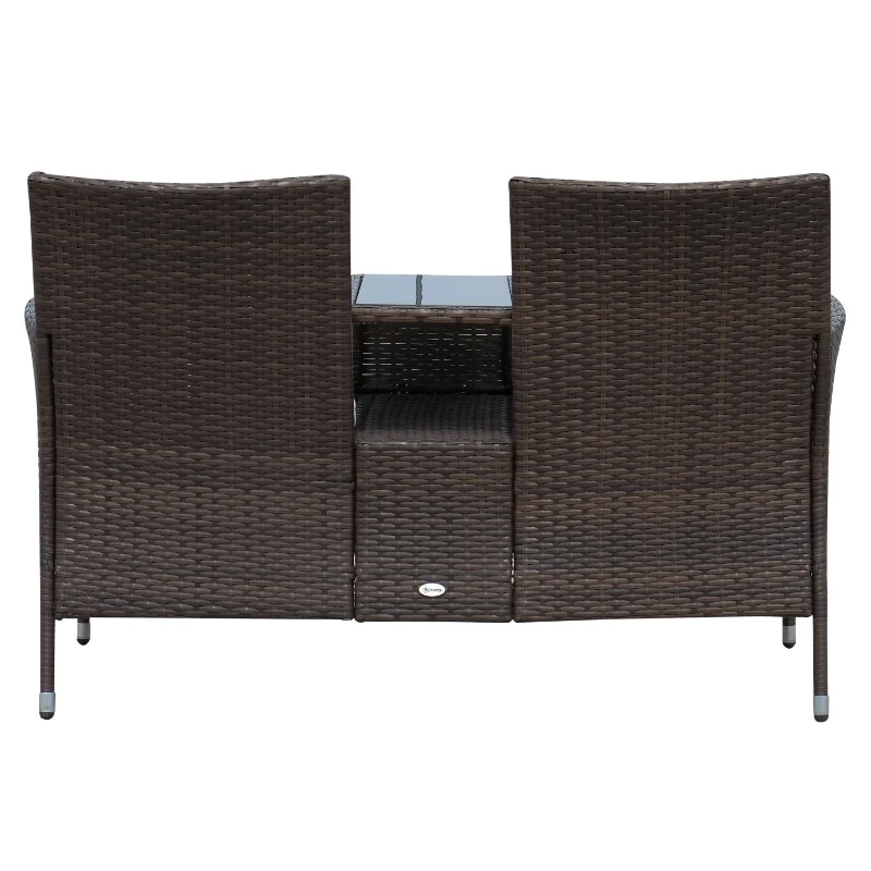 Outsunny 2-Seater Rattan Loveseat, 63Dx133Wx84H cm-Dark Brown