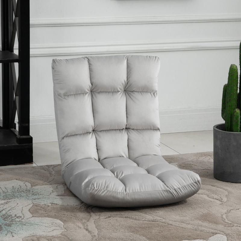 HOMCOM Lazy Floor Chair Adjustable Gaming- Grey